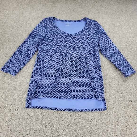 Talbots Womens Weekend Tee Large‎ Blue Printed Stretch Knit 3/4 Sleeve Pullover - Picture 2 of 12